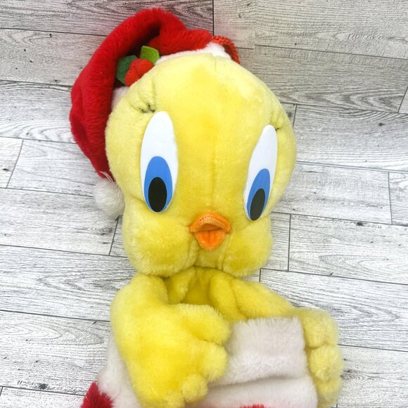 1991 Warner Brothers Tweety Bird 3-D Plush Christmas Stocking w/ Santa Hat - Picture 2 of 9